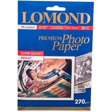 Фотобумага LOMOND Одностороняя Суперглянцевая ярко-белая, 270г/м2, A6 /20л. арт.:1106102