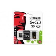 Kingston Technology Флеш карта microSD 64GB Kingston microSDXC Class 10 (SD адаптер + USB ридер) арт.:MBLY10G2/64GB