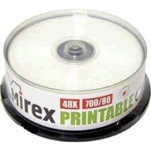 Диск CD-R Mirex 700 Mb, 48х, Cake Box (25), Ink Printable (25/300) арт.:UL120038A8M