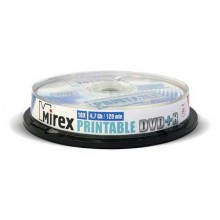 Диск DVD+R Mirex 4.7 Gb, 16x, Cake Box (10), Ink Printable (10/300) арт.:UL130029A1L