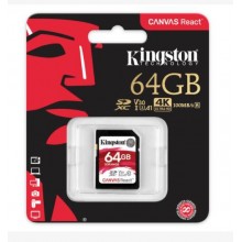 Kingston Technology Флеш карта SD 64GB Kingston SDXC Class 10 UHS-I U3 V30 Canvas React 80Mb/s арт.:SDR/64GB