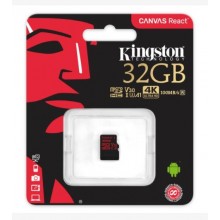 Kingston Technology Флеш карта microSD 32GB Kingston microSDHC Class UHS-I U3 V30 Canvas React 70MB/s арт.:SDCR/32GBSP