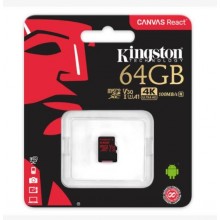 Kingston Technology Флеш карта microSD 64GB Kingston microSDXC Class UHS-I U3 V30 Canvas React 80MB/s арт.:SDCR/64GBSP