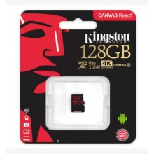 Kingston Technology Флеш карта microSD 128GB Kingston microSDXC Class UHS-I U3 V30 Canvas React 80MB/s арт.:SDCR/128GBSP