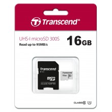 Флеш карта microSD 16GB Transcend microSDHC Class 10 UHS-1 U1, (SD адаптер), TLC арт.:TS16GUSD300S-A