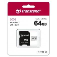 Флеш карта microSD 64GB Transcend microSDXC Class 10 UHS-I U1, (SD адаптер), TLC арт.:TS64GUSD300S-A