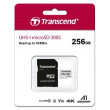 Флеш карта microSD 256GB Transcend microSDXC Class 10 UHS-I U3, V30, A1, (SD адаптер), TLC арт.:TS256GUSD300S-A