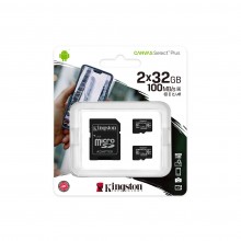 Kingston Technology Флеш карта microSD 32GB Kingston microSDHC Class 10 UHS-I U1 Canvas Select Plus (SD адаптер) 100MB/s Two Pack арт.:SDCS2/32GB-2P1A