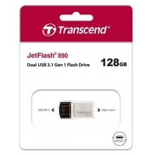Флеш накопитель 128GB Transcend JetFlash 890, USB 3.1 Gen 1, OTG Type-A/Type-C, серебряный арт.:TS128GJF890S