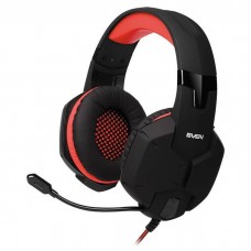 SVEN Гарнитура проводная игровая AP-G988MV, мини-джек (стерео) Ø 3,5 мм (4 pin)/2*3,5 мм (3 pin), 1,2м, черный/красный арт.:SV-014797