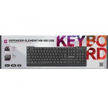 Defender Клавиатура проводная Element HB-190 USB RU, черный, полноразмерная. арт.:45191