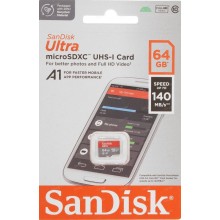 Флеш карта microSD 64GB SanDisk microSDXC Class 10 Ultra UHS-I U1 A1 140MB/s арт.:SDSQUAB-064G-GN6MN