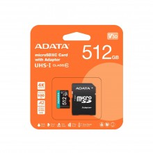 Флеш карта microSD 512GB A-DATA microSDXC Class 10 UHS-I U3 V30S A2 100/80 MB/s (SD адаптер) арт.:AUSDX512GUI3V30SA2-RA1