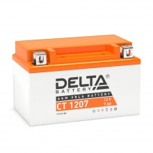 Стартерный мото аккумулятор Delta CT 1207 12В/7Ач, клемма Болт + гайка Ø 6 мм (150х86х94мм (99мм); 2,46кг; Срок службы 5 арт.:3401010030008