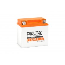 Стартерный мото аккумулятор Delta CT 1207.2 12В/7Ач, клемма Болт + гайка Ø 6 мм (114х70х108мм (113мм); 2кг; Срок службы арт.:3401010030005