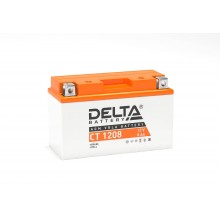 Стартерный мото аккумулятор Delta CT 1208 12В/8Ач, клемма Болт + гайка Ø 6 мм (150х66х95мм (100мм); 2,15кг; Срок службы арт.:3401010030006