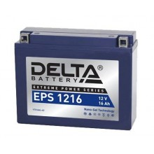 Стартерный мото аккумулятор Delta EPS 1216 12В/16Ач, клемма Болт + гайка Ø 6 мм (205х70х162мм; 5,86кг; Срок службы 5л арт.:3401010090005