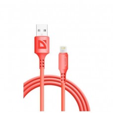 Defender Кабель F207, USB 2.0 (AM) - Apple Lightning (M), 1метр, 2.4А, силиконовая оплетка, красный. арт.:87107RED