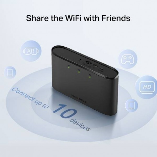 Mercusys MT110 Мобильный Wi-Fi роутер N150 с поддержкой 4G LTE, до 150 Мбит/с на 2,4 ГГц, модем 4G LTE до 150 Мбит/с