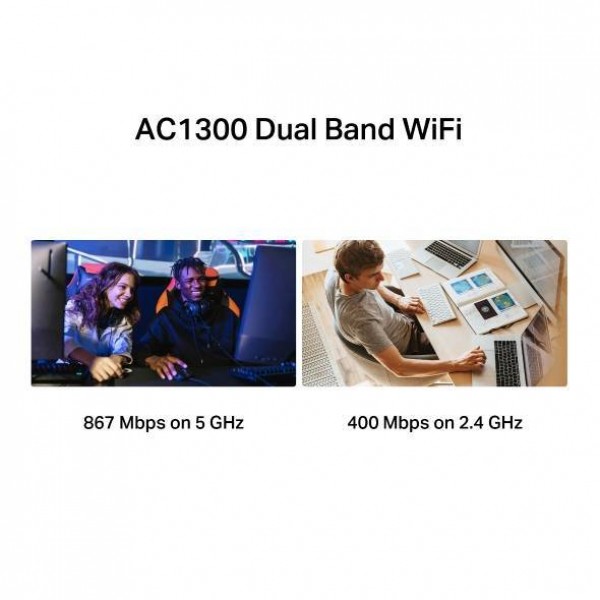 Mercusys MA30H Wi-Fi USB-адаптер высокого усиления AC1300, до 400 Мбит/с на 2,4 ГГц + до 867 Мбит/с на 5 ГГц, USB 2.0