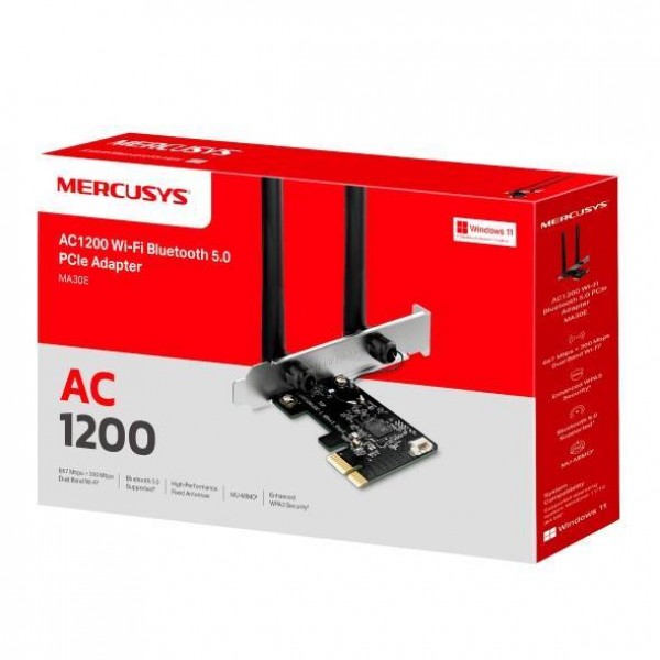 Mercusys MA30E Двухдиапазонный адаптер PCI Express Wi-Fi 5 AC1200, Bluetooth 5.0, 2,4/5 ГГц, до 1167 Мбит/с