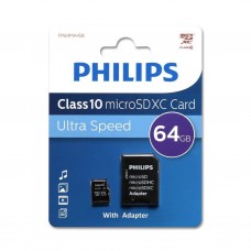 Флеш карта microSD 64GB PHILIPS microSDHC Class 10 (SD адаптер) арт.:FM64MA45B/97