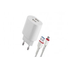 Defender Сетевое ЗУ UPC-24, 2 x USB, 5V/2.1А + кабель Type-C 1 метр, белый. арт.:83679