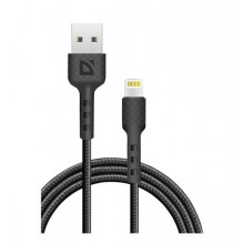Defender Кабель F181, USB 2.0 (AM) - Apple Lightning (M), 1метр, 2.4А, нейлоновая оплетка, чёрный. арт.:87114BLA
