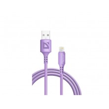 Defender Кабель F207, USB 2.0 (AM) - Apple Lightning (M), 1метр, 2.4А, силиконовая оплетка, фиолетовый. арт.:87107VIO