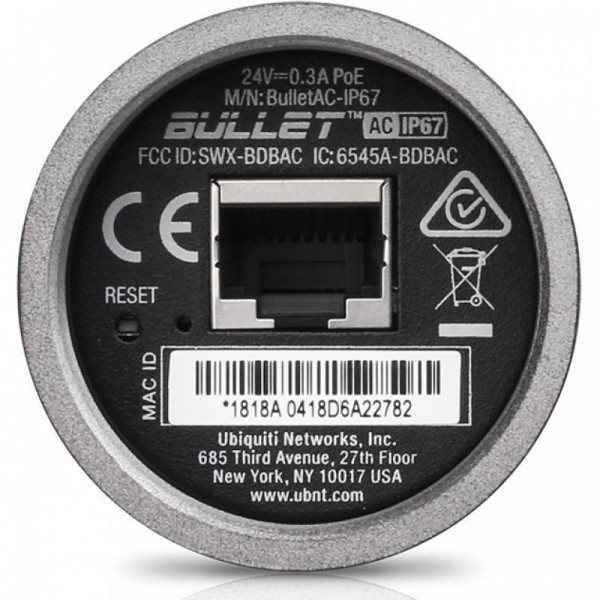 Ubiquiti BULLETAC-IP67 Точка доступа Bullet 5AC IP67, 5 ГГц, до 300 Мбит/с, PoE, 1x1 Гбит/с, IP67