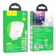 Блок питания HOCO N31 Leader PD100W (3*Type-C + 1*USB-A) fast charger +кабель Type-C 1м, белый