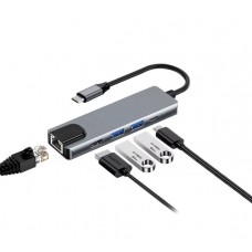 VCOM Адаптер USB 3.1 Type-Cm ->HDMI A(m) 4K@30Hz, RJ45, 2XUSB3.0, PD, iOpen <ACU435M>