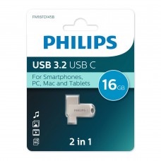 Флеш накопитель 16Gb PHILIPS 2-in-1 USB 3.2 USB C, OTG, USB 3.2/Type-C, Металл, 100 MB/s арт.:FM16FD145B/97