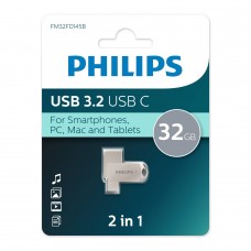 Флеш накопитель 32Gb PHILIPS 2-in-1 USB 3.2 USB C, OTG, USB 3.2/Type-C, Металл, 100 MB/s арт.:FM32FD145B/97