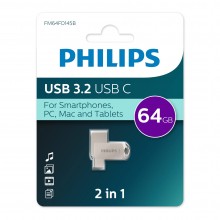 Флеш накопитель 64Gb PHILIPS 2-in-1 USB 3.2 USB C, OTG, USB 3.2/Type-C, Металл, 100 MB/s арт.:FM64FD145B/97