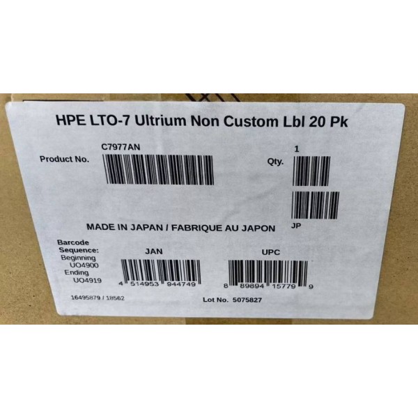 HP Картриджи данных Hewlett-Packard Ultrium LTO7 data cartridge, 15TB RW (20*C7977L) арт.:C7977AN