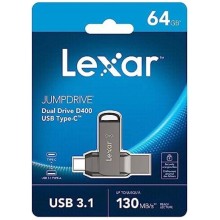 Флеш накопитель 64GB Lexar 2-in-1 USB 3.1 Gen1 USB C, OTG, USB 3.1 Gen1/Type-C, металл, 130 MB/s арт.:LJDD400064G-BNQNG