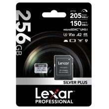 Флеш карта microSD 256GB Lexar Professional SILVER PLUS microSDXC UHS-I U3 V30 A2, 205/150 Mb/s (SD адаптер) арт.:LMSSIPL256G-BNANG