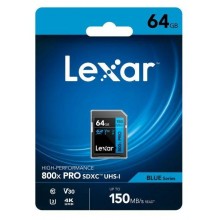 Флеш карта SD 64GB Lexar Professional 800x PRO SDXC UHS-I U3 V30 C10, 150/45 Mb/s арт.:LSD0800P064G-BNNNG