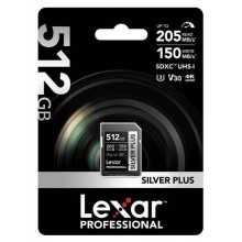 Флеш карта SD 512GB Lexar Professional SILVER PLUS SDXC UHS-I U3 V30, 205/150 Mb/s арт.:LSDSIPL512G-BNNNG