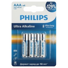 Philips Батарейки LR03E4B/51 ААА алкалиновые 1,5v, LR03-4BL Ultra (4/48/144/27648). Блистер 4 шт. арт.:Б0062734