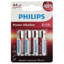 Philips Батарейки LR6P4B/51 АА алкалиновые 1,5v, LR6-4BL Power (4/48/144/18432). Блистер 4 шт. арт.:Б0062746