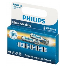 Philips Батарейки LR03E8W/51 ААА алкалиновые 1,5v, LR03-8BL Ultra (8/160/38400). Блистер 8 шт. арт.:Б0064649