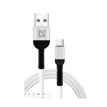 Defender Кабель F167, USB 2.0 (AM) - Type C, 1метр, 2.4А, нейлоновая оплетка, белый. арт.:87103WHI