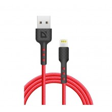 Defender Кабель F181, USB 2.0 (AM) - Apple Lightning (M), 1метр, 2.4А, нейлоновая оплетка, красный. арт.:87114RED