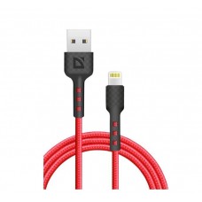 Defender Кабель F181, USB 2.0 (AM) - Apple Lightning (M), 1метр, 2.4А, нейлоновая оплетка, красный. арт.:87114RED Defender Кабель F181, USB 2.0 (AM) - Apple Lightning (M), 1метр, 2.4А, нейлоновая оплетка, красный. арт.:87114RED