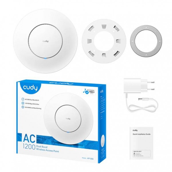 Cudy AP1200 Точка доступа Wi-Fi AC1200, 2,4/5 ГГц, до 1167 Мбит/с, 1х100 Мбит/с, PoE