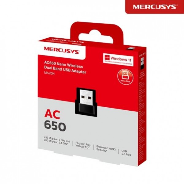 Mercusys MA20N Сверхкомпактный двухдиапазонный USB-адаптер Wi-Fi AC650