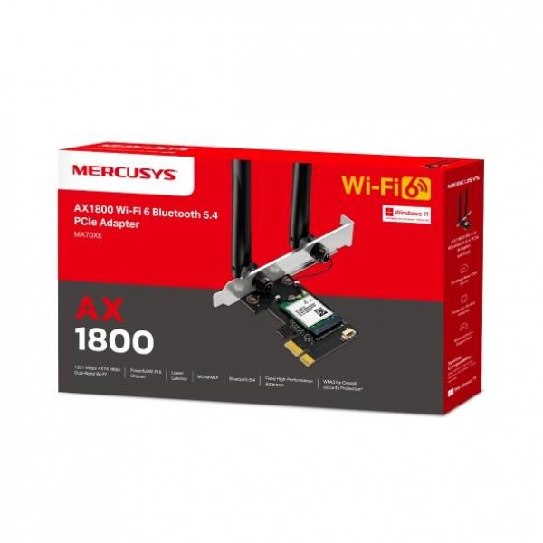 Mercusys MA70XE Двухдиапазонный адаптер PCI Express Wi-Fi 6 AX1800, Bluetooth 5.4, 2,4/5 ГГц, до 1775 Мбит/с