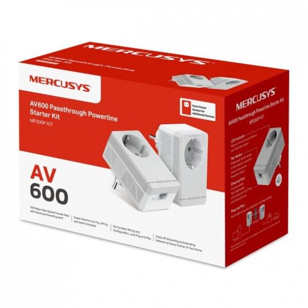 Mercusys MP300P KIT Комплект Powerline-адаптеров AV600 со встроенной розеткой